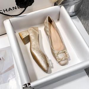 New Chinese Style Womens Single Shoes Medium Heel Comfortable for Cheongsam Hanfu High Heel Not Tired of Foot Square Head