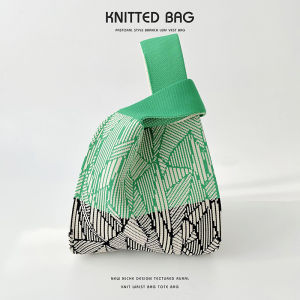 Contrasting Color Thread Knitted Bags Large Capacity Tote Tote Bag Environmental-Friendly Hand Gift Bag Woven Wrist Bag