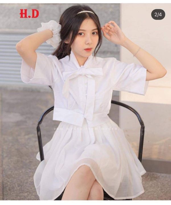 Set áo croptop cổ tàu sẻ, chân váy xòe Miu Xinh - Hàng đẹp với giá tốt nhất
