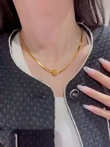 Original 18K Saudi gold pawnable Lucky Round Ball Double layered Snake Bone Womens Necklace Accessories Jewelry Gifts Hypoallergic