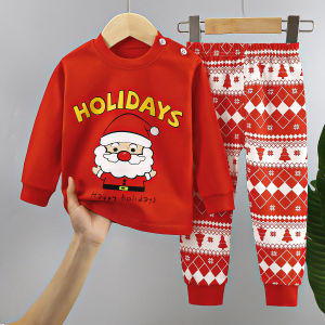 Christmas Kids Sets Cotton  Long Sleeve Childrens Clothing Boy Girl Autumn Winter Tops Pants Suits Santa Claus Christmas Tree