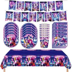 KAYOU | Pop Star Disposable Tableware Anime Idol Birthday Theme Party Paper Plates Napkins Cups Fantasy Cartoon Girls Decor Supplies ﻿