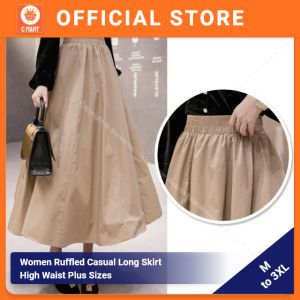 Women Ruffle Long Skirt Casual Wanita Muslimah Labuh High Waist Skirts Plain Perempuan Skirt 高腰长裙