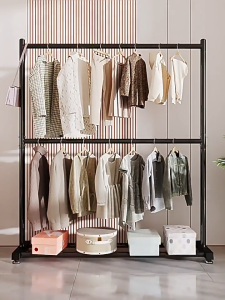 ราวแขวนผ้า 2ชั้น สูง180cm เเขวนได้80ตัว+ ไม่ขึ้นสนิม แข็งแรงและทนทาน าวเเขวนผ้าเหล็ก ราวตากผ้า