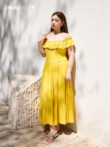 ชุดเดรสยาวแขนกุดทรงเอคอวี แขนกุด ผ้าผสมโพลีเอสเตอร์ ชุดทำงานฤดูใบไม้ผลิและฤดูร้อน ชุดเดรสยาวสไตล์ฝรั่งเศส Plusmall