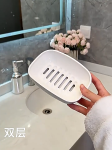 SEA JJT 【จัดส่งในท้องถิ่นในประเทศไทย】จานใส่สบู่สำหรับห้องน้ำแบบสองชั้นระบายน้ำได้ดีสำหรับใช้ในบ้าน