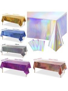 ผ้าคลุมโต๊ะงานปาร์ตี้วันเกิดแต่งงานรูปภาพรีบูมสีรุ้งเรืองแสง เค้ก ของตกแต่ง แผ่นดิบเหล็ก ใช้แล้วทิ้ง 50 แผ่น