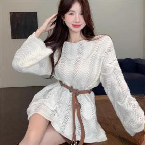 Áo Len Dệt Kim Tay Dài Kiểu Pháp Mềm Mại Cho Nữ Xuân Thu Mẫu Mới Thiết Kế Lười Biếng Áo Khoác Ngoài Áo Len Dệt Kim