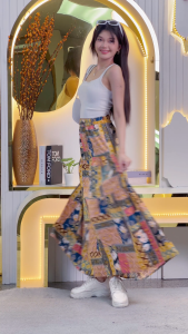 กระโปรงผู้หญิงแบบใหม่ยาวปานกลางกระโปรงพริ้ว กระโปรงยาว กระโปรงเอวยางยืด กระโปรงยาวผู้หญิง กระโปรงเค้กรูปตัว A กระโปรงราคาส่งK9195