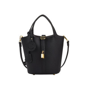 Leacat Small niche design womens bag lychee pattern solid color hand-held bun mother bag simple casual womens bucket bag