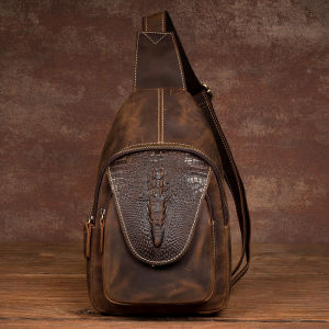 Mantime | Retro Handmade Cowhide Crocodile Pattern Leather Chest Bag