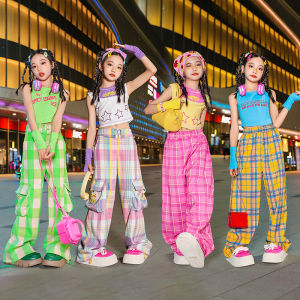 ชุดเต้นแจ๊สสำหรับเด็กผู้หญิง ชุดแฟชั่นเดินแบบ ชุดฮิปฮอป ชุดเต้นสตรีท ชุดการแสดง เสื้อผ้าเด็ก ผ้าฝ้าย โพลีเอสเตอร์ ยางยืด