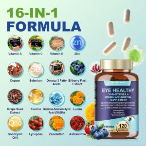 Totaria Eye Vitamins Lutein and Zeaxanthin for Adults AREDS 2 Eye Vitamin and Mineral Omega-3 Bilberry Extract - Carotenoid Blend Support Eye Health Strain Comfort & Hydration (120 Capsules)