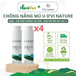 Combo 4 chống nắng mù u DVi nature với SPF 40+ PA+++ chống lại các tia tử ngoại UVA và UVB của mặt trời gây hại cho da