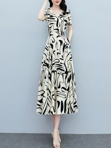 DAIXIANGFEIZI | Summer Waist-Cinching Plus Size Petite Short Sleeve Mid-Length Dress