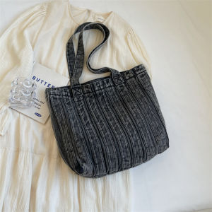 Large Capacity Denim Shoulder Bag Womens 2026 New Trendy Minimalist Tote Bag Storage Handbag Casual Summer Soft Polyester