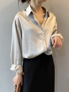 ไม่เท่ากัน Acetate ผ้าซาติน ผู้หญิง เสื้อเชิ้ตสไตล์ขี้เกียจ โทนสีเย็น ไม่ซ้ําใคร พิเศษ เสื้อท่อนบน หน้าสั้น หลังยาว ดีไซน์ Ladies Premium เสื้อเบลาส์