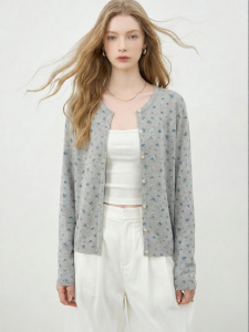Floral Knitted Loose Slimming Round Neck Sweater