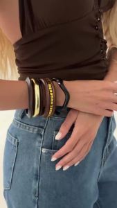 Ingemark | Ingemark 3Pcs/Set Trendy Chunky Acrylic Wide Bangle Bracelet for Women Punk Retro Multi Layer Stacked Wood Bangle Party Jewelry