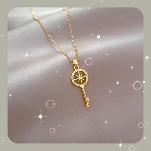 HEMEI H239 KALUNG TITANIUM WANITA SET LIONTIN LOCK PERMATA / AKSESORIS FASHION WANITA JEWERLY PREMIUM ANTI KARAT LUNTUR SOUVENIR HADIAH KADO GIFT