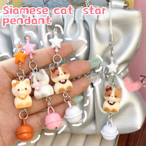 3Pcs Cat DIY Charm Bag Keyring Kawaii Resin Kitten Pendant with Star Bell Phone Lanyard Accessories