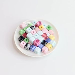 10-20Pcs/Lot 13mm Acrylic Square Beads Colorful Checkerboard Straight Hole Spacer Beads For Bracelet Necklace Diy Jewelry Making