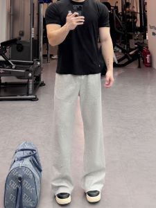 กางเกงวอร์มขาตรงสำหรับออกกำลังกายสำหรับผู้ชาย สีเทาชมพู ทรงหลวม กางเกงขายาวลำลอง ทรงหลวม ฤดูใบไม้ร่วง 2025 กางเกงขายาวทรงหลวม