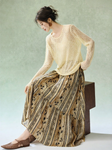 MOHANYIMEI | Bohemian Style A-Line Layered Midi Skirt