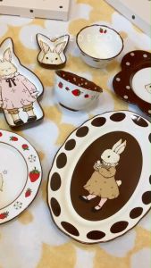 【พร้อมส่ง】จาน-ชามเซรามิกพร้อมแก้ว  Vintage Bunny คอลเล็คชั่น น้อนกระต่ายสุดน่ารักก คิ้วท์มากกก ละมุนฝุดๆ🤎🐰✨