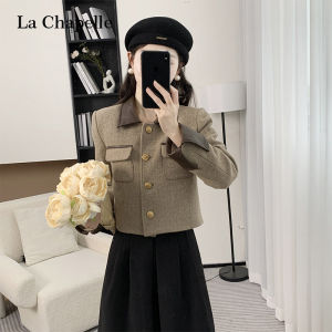 Áo Khoác Lông Vũ Ngắn Nhẹ La Chapelle Junior Dành Cho Nữ Mùa Thu Đông 2023 Áo Khoác Ngoài Màu Trơn Cổ Polo Dài Tay Polyester