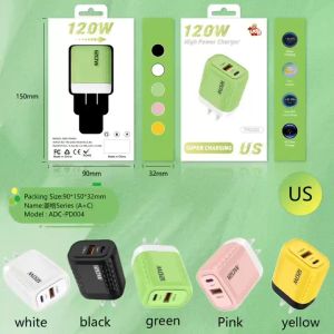 หัวชาร์จ YW120W พอร์ต USB+TC ชาร์จเร็ว สีมาการอง เหมาะสำหรับ IP/Android ทุกรุ่น มีหลายสี