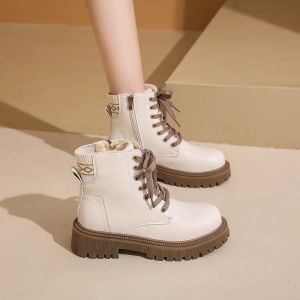 Thick Bottomed Fleece Lined Martin Boots Womens Winter Warm Anti Slip Snow Cotton Boots Large Size British Style Short Boots