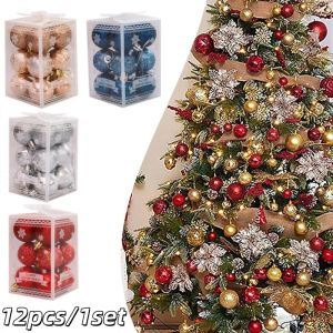 12pcs/1set Christmas Balls Xmas Tree Ornament Plastics Ball Home Party Gift Hanging Pendant New Year Accessories Ornament Decor