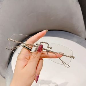 Korean Square Frame Glasses Stylish Small Frame Anti-Blue Light Glasses Metal Frameless Eyeglasses Cermin Mata 眼镜