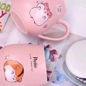 VTOM Adorable Little Hamster Gift Box Mug Bag Spoon Lid Cute Coffee Mug Tea Cup Birthday Gift For Girls Ceramic Cups