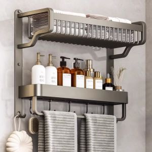 No-drill Bathroom Towel Rack with Storage
