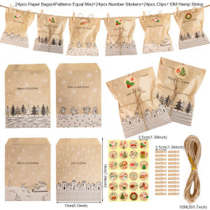 24 Bộ Túi Giấy Kraft Giáng Sinh Cổ Điển Chủ Đề Let It Snow Kèm Sticker Dùng Đựng Kẹo Quà Tặng Lịch Chờ Giáng Sinh Quà Tặng Tiệc Giáng Sinh