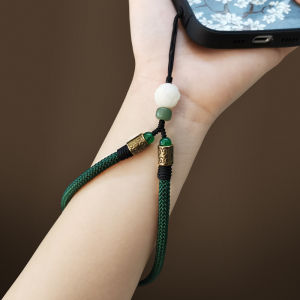 Mobile Phone Lanyard Short Wrist Strap Hand-Woven Lanyard Mens and Womens Chinese Style Bodhi Lotus Retro Ornaments Satchel Fastened Ring Chinese Fad Chain Durable Keychain Accessory Drop-Resistant Rope