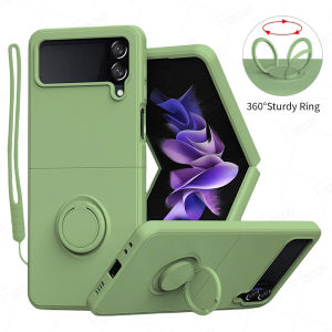 Luxury Liquid Silicone Ring Holder Magnetic Bracket Phone Case For Samsung Galaxy Z Flip 3 Z Flip 4 Z Flip 5 Z Flip 6 5G Back Cover Casing