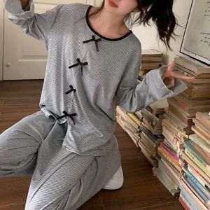 New Women Casual Home Wear Lady Cloud Cotton Cartoon Pajamas Spring Autumn Loose Long-sleeve Long Pants Set Girls Sweet Student