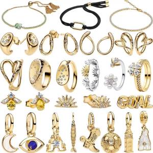 Bộ Trang Sức Bạc 925 Sterling Hình Trái Tim Mặt Trời Mặt Trăng - Bông Tai Nhẫn Hạt Mặt Dây Chuyền Vòng Tay Dây Chuyền Dành Cho Nữ Quà Tặng Tự Làm