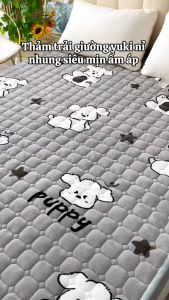 Thảm trải giường Yuki nỉ nhung mịn êm ấm áp size 1m2x2m 1m6x2m 1m8x2m 2m2x2m |chần bông tinh khiết 100%[Hoa xanh]