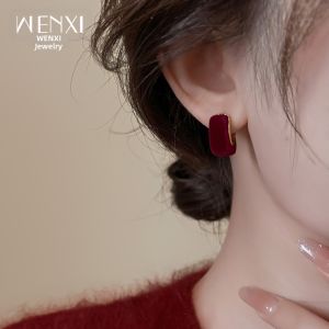 WENXI | Burgundy Velvet Elegant Luxurious Small Unique Earrings