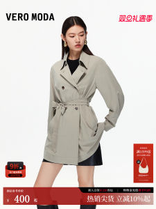 Vero Moda Cleanfit Belted Coat Collar Stand Casual Versatile Long Sleeve Double Button Polyester Fiber Fashion Autumn New Arrival