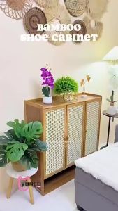 7 Layers Shoe Cabinet Wooden Door With Rattan Door Breathable Multi-Layer Large Capacity Shoe Rack Organizer French door Shoe Rack