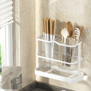 Kitchen Wall Mounted Multi-Function Knife Holder Chopsticks Tube Storage Rack Integrated Carbon Steel Rectangular Shape