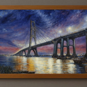 Tranh Nghệ thuật "Bầu Trời Đêm Sao Và Cây Cầu" VIETSMART ART - Sơn dầu trên toan vải 60 x 90cm