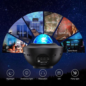 LED Starry Sky Projector Night Light Remote Control Switch USB Galaxy Ocean Wave Light with Remote Music for Kids Birthday