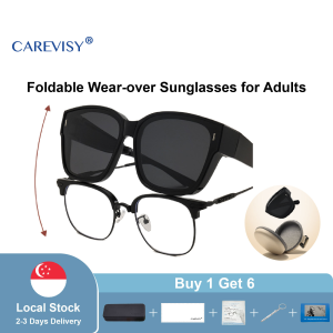 CAREVISY Foldable Wear Over Spectacles Sunglasses for Myopia UV400 Protection Anti Glare Driving Outing Outdoor Activities Sunglasses for Adults Men Women