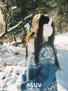 Christmas Themed Thickened Knitted Sweater Coat Womens Autumn Winter Unique Beautiful Fair Isle Motif Long Sleeve round Neck Top